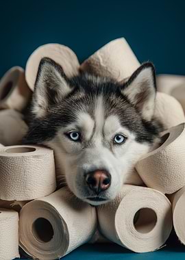 Husky Dog Surrounded by Toilet Paper | Toilet Paper Trouble