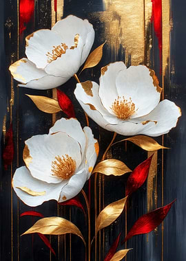 Elegant White and Gold Floral Art