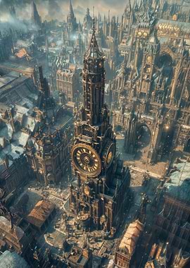 Steampunk Clock Tower Cityscape