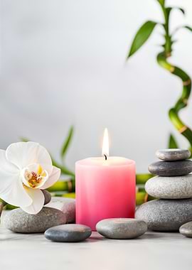Pink Candle with Orchid and Bamboo