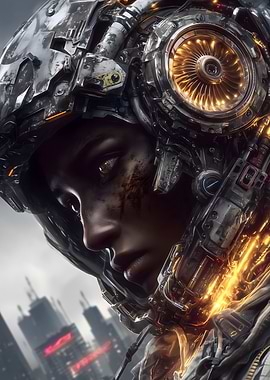 Cyberpunk Warrior in Futuristic Cityscape