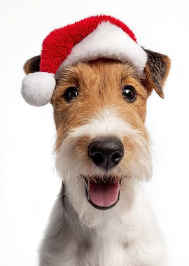 Wire Fox Terrier Dog with Santa Hat