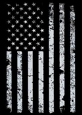 Distressed American Flag Black and White