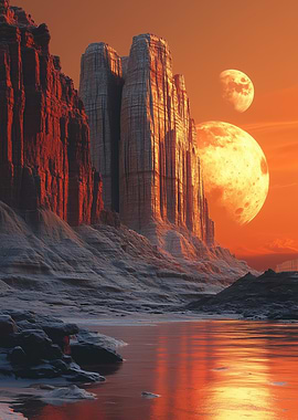 Alien Landscape with Mountains and Moons