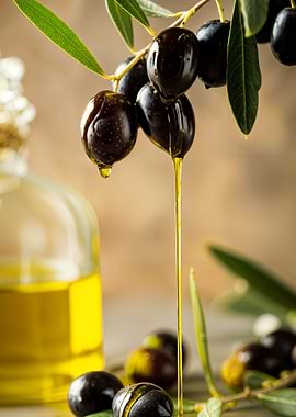 Olive Oil Drizzling Over Fresh Olives