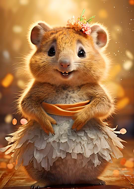 Cute Quokka in Tutu and Flowers
