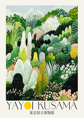 Yayoi Kusama Print maximalist sage green Japanese Wall Art