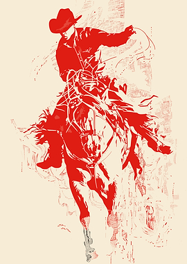 Red Cowboy Riding Horse Illustration