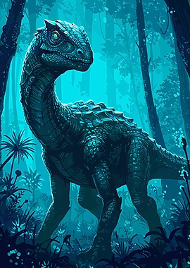 Dinosaur Alien in Blue Forest