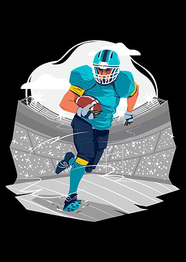 Football Player Running in Stadium Illustration