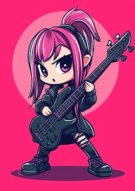 Chibi Rocker Girl with Bass Guitar