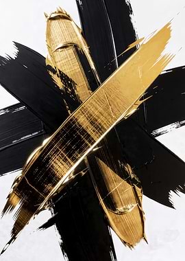Abstract Gold and Black Brushstrokes