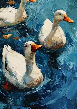 Ducks in Blue Water Painting