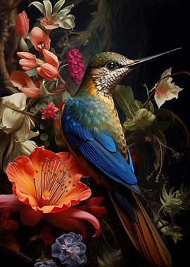 Audubon-Inspired Bird | Floral Wildlife Art Print in Fine Botanical Style