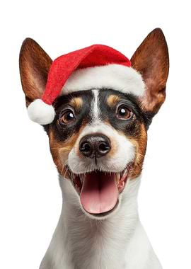 Toy Fox Terrier Dog with Santa Hat