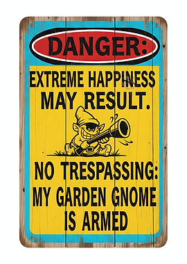 Armed Garden Gnome Danger Sign
