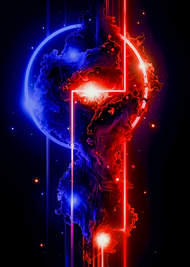 Abstract Red and Blue Nebula Art