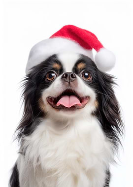 Japanese Chin Dog with Santa Hat