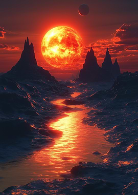 Red Planet Landscape with River