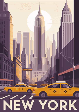 New York Cityscape with Yellow Taxis