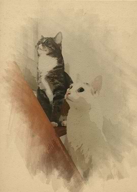 Two Cats Looking Upward Painting