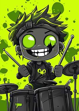Chibi Drummer with Green Accents