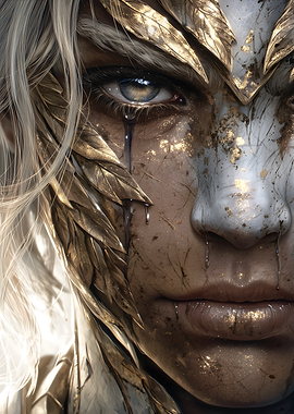 Crying Angel with Golden Leaves