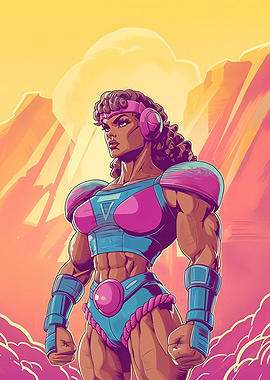 Muscular Woman in Retro Superhero Style