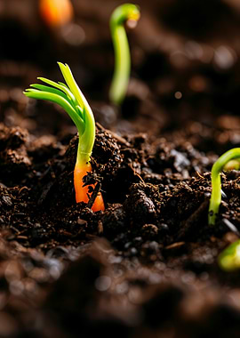 Carrot Sprout Emerging from Soil