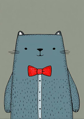 Cartoon Cat with Bow Tie