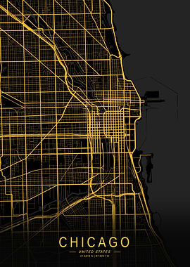 Golden Chicago City Map
