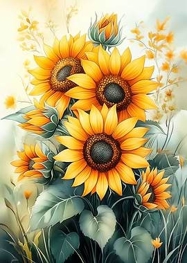 Watercolor Sunflower Bouquet