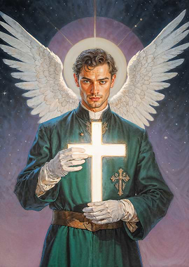 Archangel Raphael Holding Glowing Cross