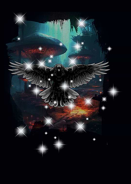 Raven in a fantasy landscape