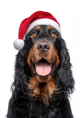 Gordon Setter Dog with Santa Hat
