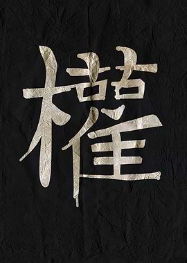 Power, Japanese Kanji on Black Wrinkled Fabric