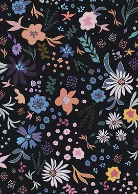 Floral Pattern on Black Background