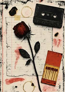 Rose, Cassette, and Matches Still Life