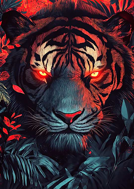 Tiger in Jungle with Glowing Eyes