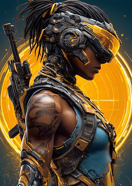 Cyberpunk Warrior with Golden Accents