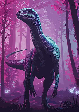 Dinosaur Alien in a Pink Forest