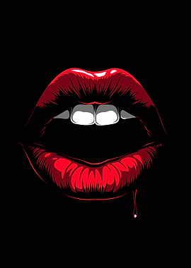 Red Lips on Black Background