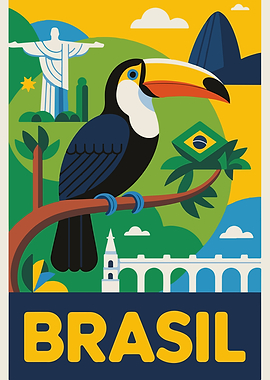 Brazil Travel Poster with Toucan