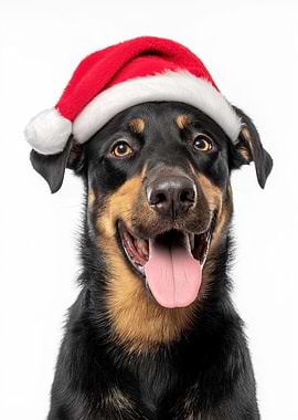Beauceron Dog with Santa Hat Portrait
