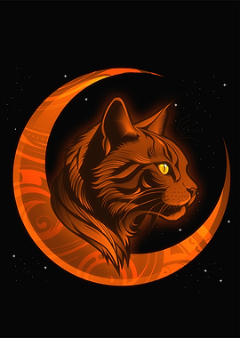 Cat and Crescent Moon Illustration