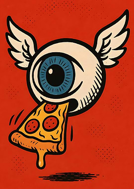 Flying Eyeball Eating Pizza Art