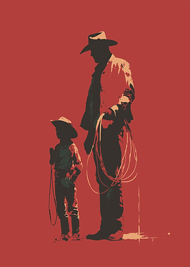 Cowboy and Son Silhouette