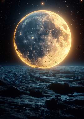 Glowing Moon Over Dark Landscape