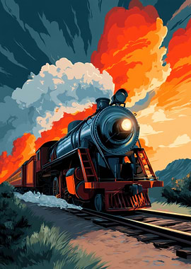 Vintage Train at Sunset