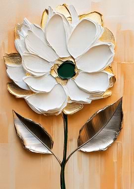 White and Gold Floral Painting